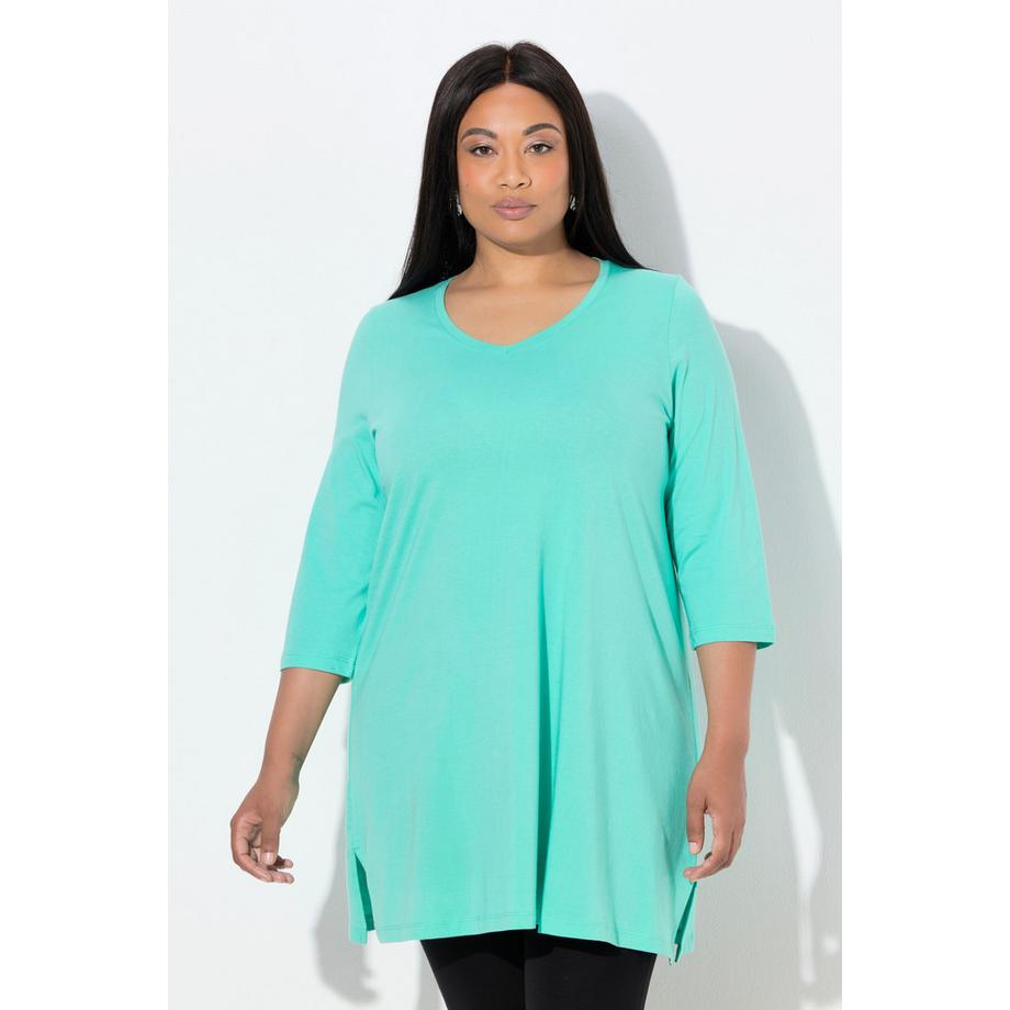 Ulla Popken Maglia lunga scollo a V maniche 3/4 taglio svasato  