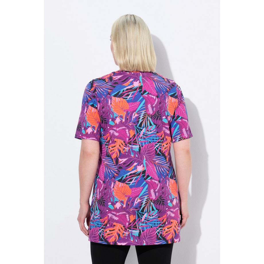 Ulla Popken T-shirt long A-Line Col V Manches Courtes  