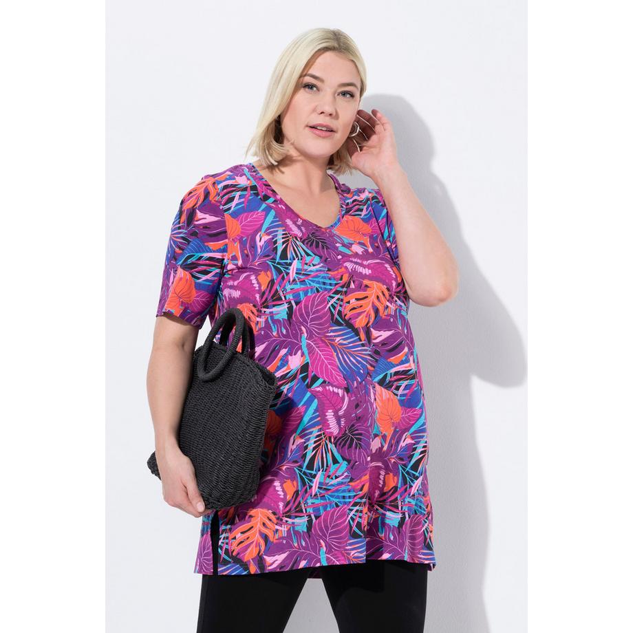 Ulla Popken T-shirt long A-Line Col V Manches Courtes  