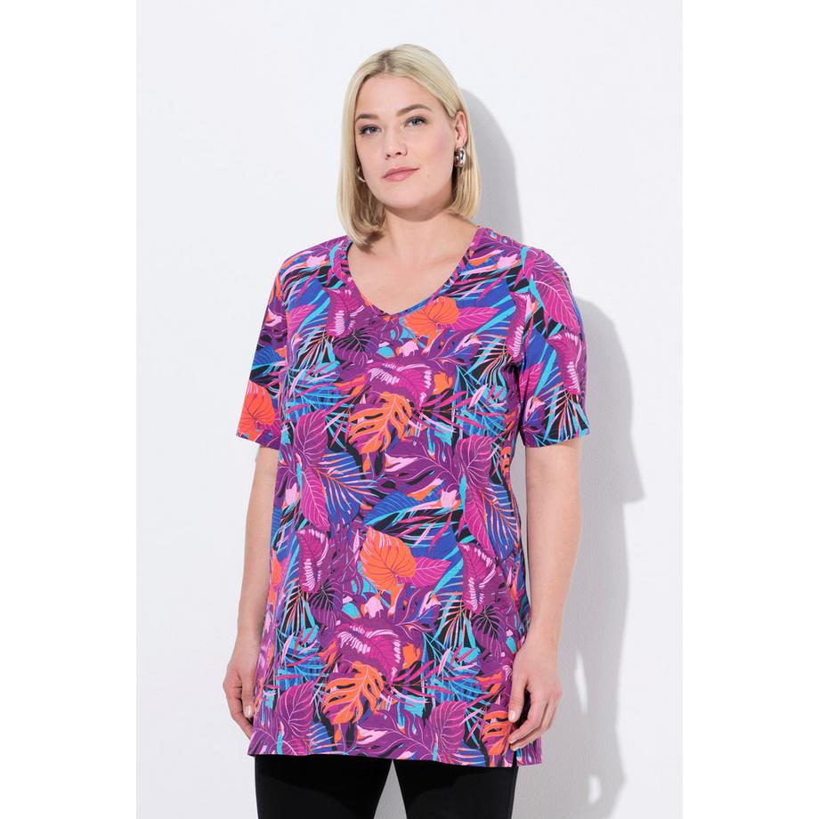 Ulla Popken T-shirt long A-Line Col V Manches Courtes  