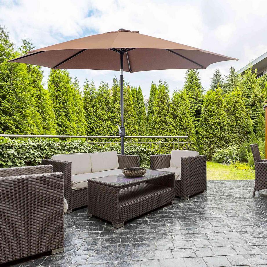 Northio Sonnenschirm Mit Handkurbel Ø2,95 X 2,5 M Knickschirm, Marktschirm, Braun, 180/M² Polyester, Stabil  