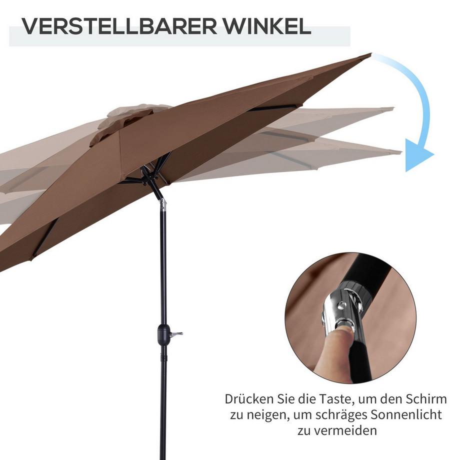 Northio Sonnenschirm Mit Handkurbel Ø2,95 X 2,5 M Knickschirm, Marktschirm, Braun, 180/M² Polyester, Stabil  