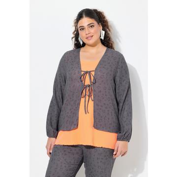 Blusa in mussola con doppio laccetto, scollo a V e maniche lunghe