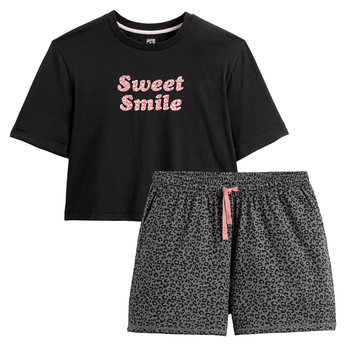 La Redoute Collections  Kurzpyjama mit Messageprint und Leopardenmuster 