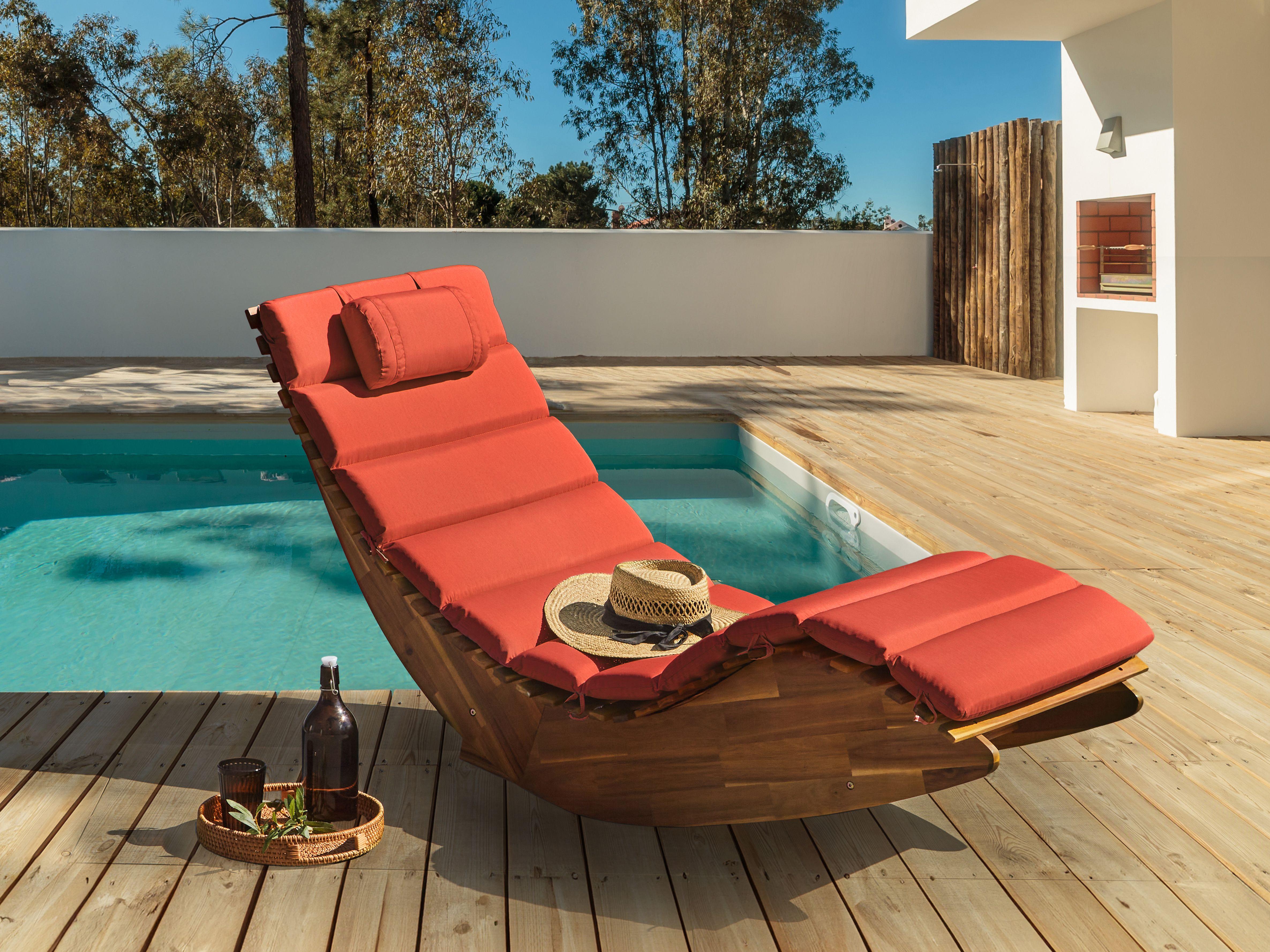 Beliani Lettino Prendisole con Cuscino en Legno d'acacia Classico BRESCIA PREMIUM  