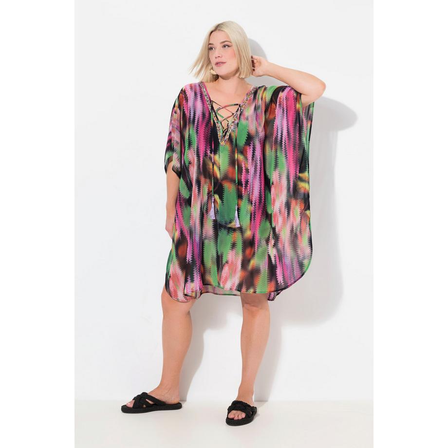 Ulla Popken Tunika Schnürung Oversized V-Ausschnitt Halbarm  