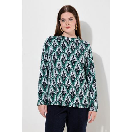 Ulla Popken  Sweat-shirt en coton bio, motif Jacquard, col montant et manches longues 