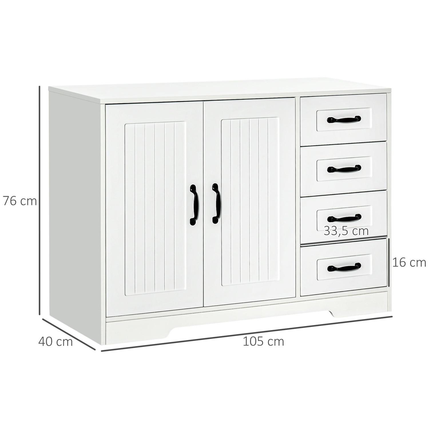 Northio Buffet Meuble D'Appoint Blanc Avec 4 Tiroirs, Étagère Réglable Et Protection Contre L'Inclinaison, Pour Cuisine Et Salon  