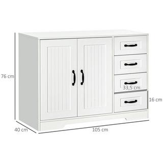Northio Buffet Meuble D'Appoint Blanc Avec 4 Tiroirs, Étagère Réglable Et Protection Contre L'Inclinaison, Pour Cuisine Et Salon  