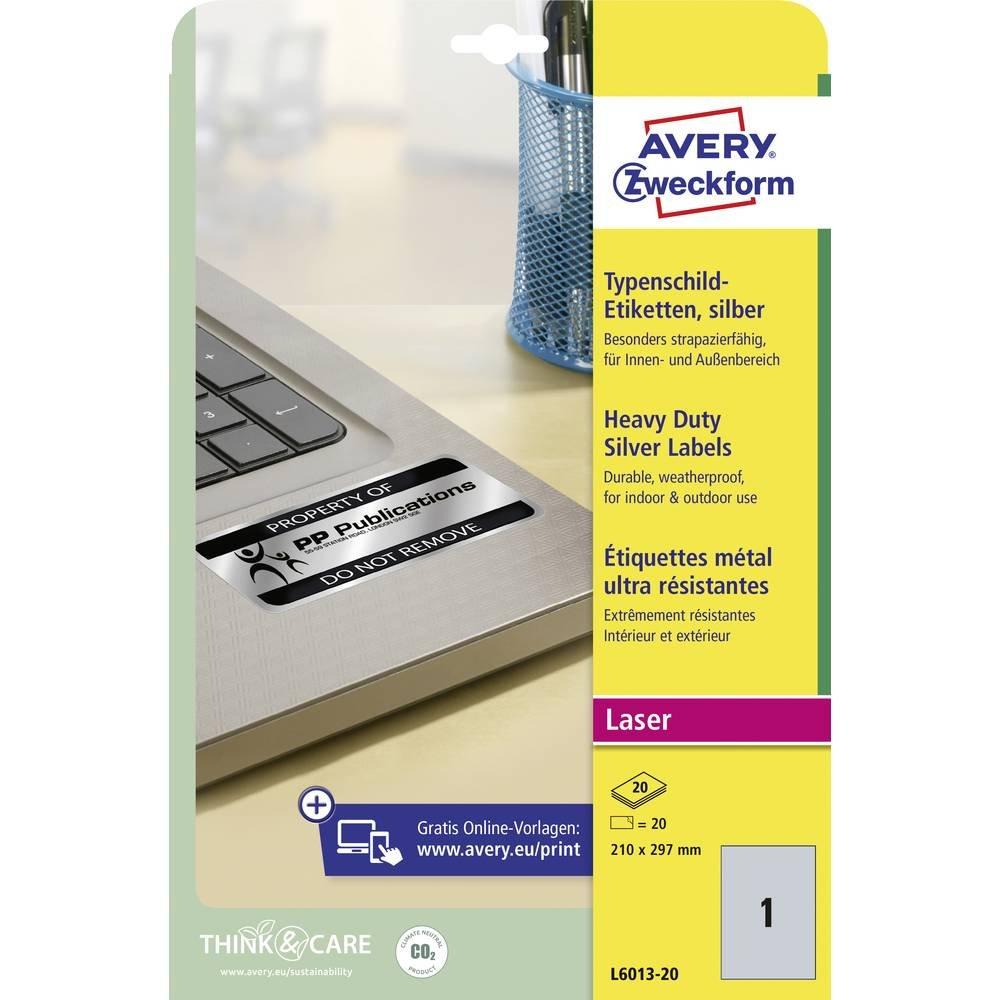 Avery-Zweckform Typenschild-Etiketten 210 x 297 mm Polyester-Folie Silber 20 St. Permanent haftend Laserdrucker  