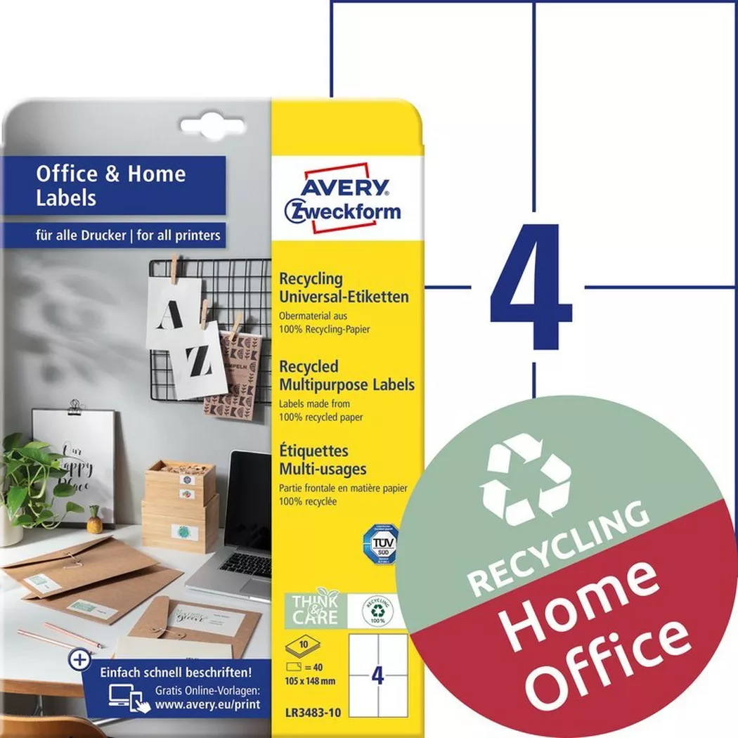 Avery-Zweckform – AVERY ZWECKFORM Etiketten 148x105mm, 10 Blatt/4 Stk., One Size, Weiss