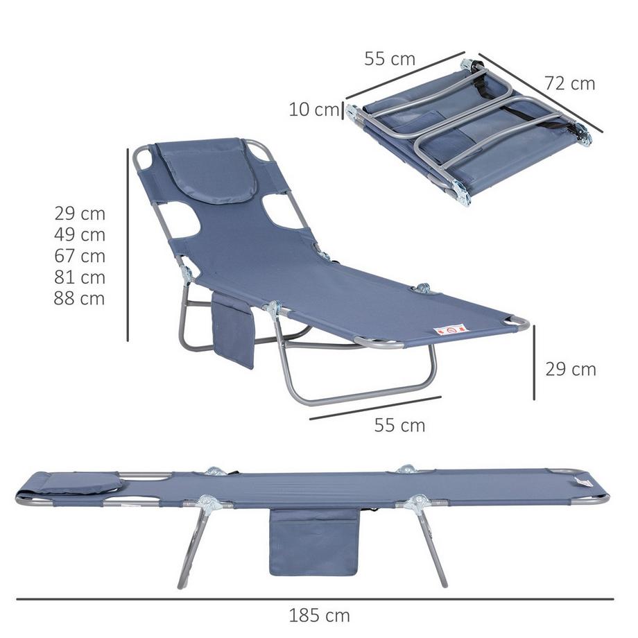 Northio Chaise longue de jardin pliante avec fenêtre de lecture, oreiller, chaise longue avec dossier réglable en 5 directions, chaise longue de camping résistante aux intempéries pouvant supporter jusqu'à 120 kg, pour jardin, plage, piscine, gris  