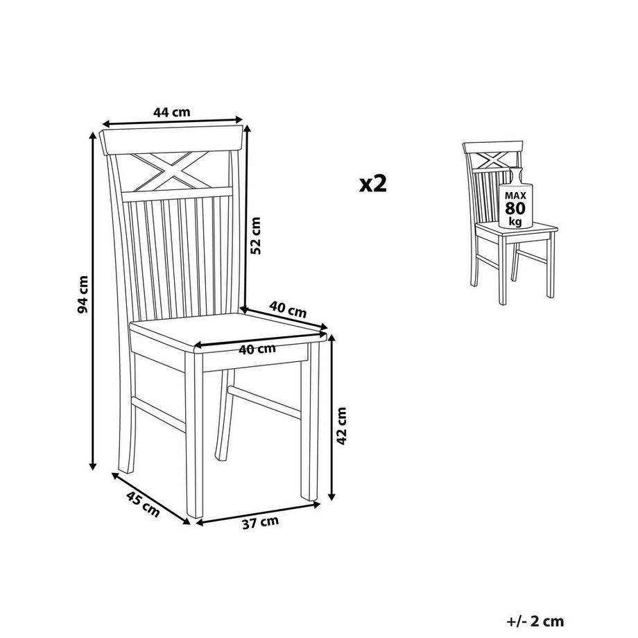 Beliani Esszimmerstuhl 2er Set aus Gummibaumholz Landhausstil HOUSTON  