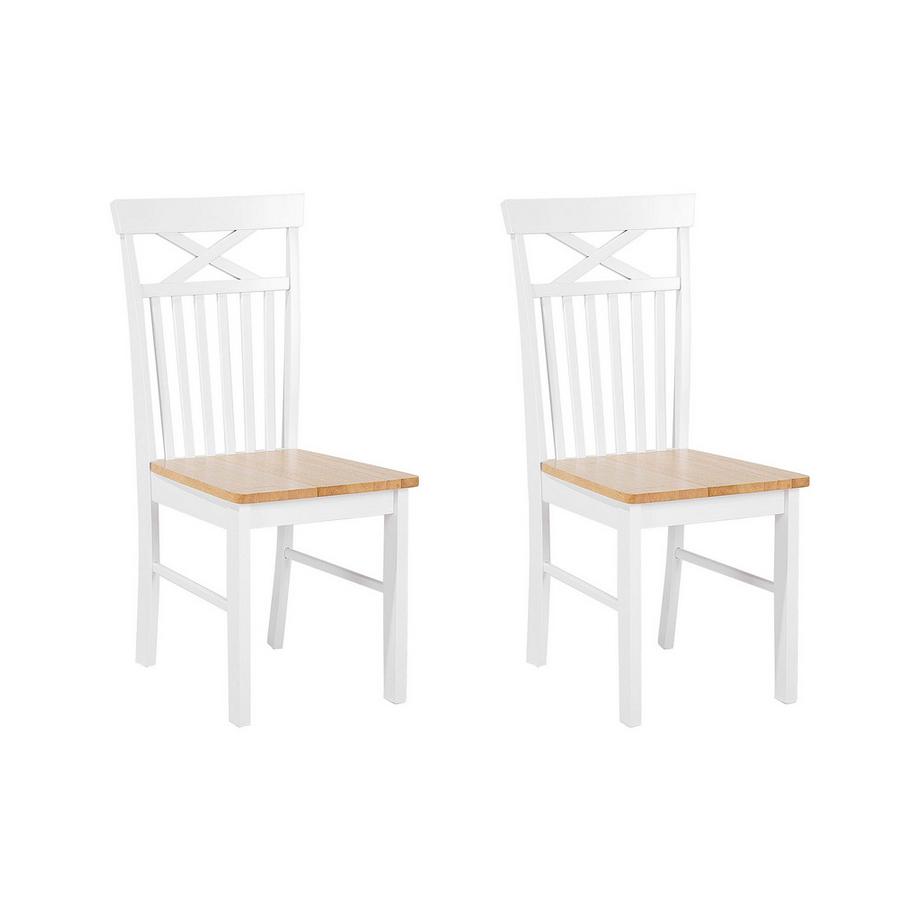 Beliani Esszimmerstuhl 2er Set aus Gummibaumholz Landhausstil HOUSTON  