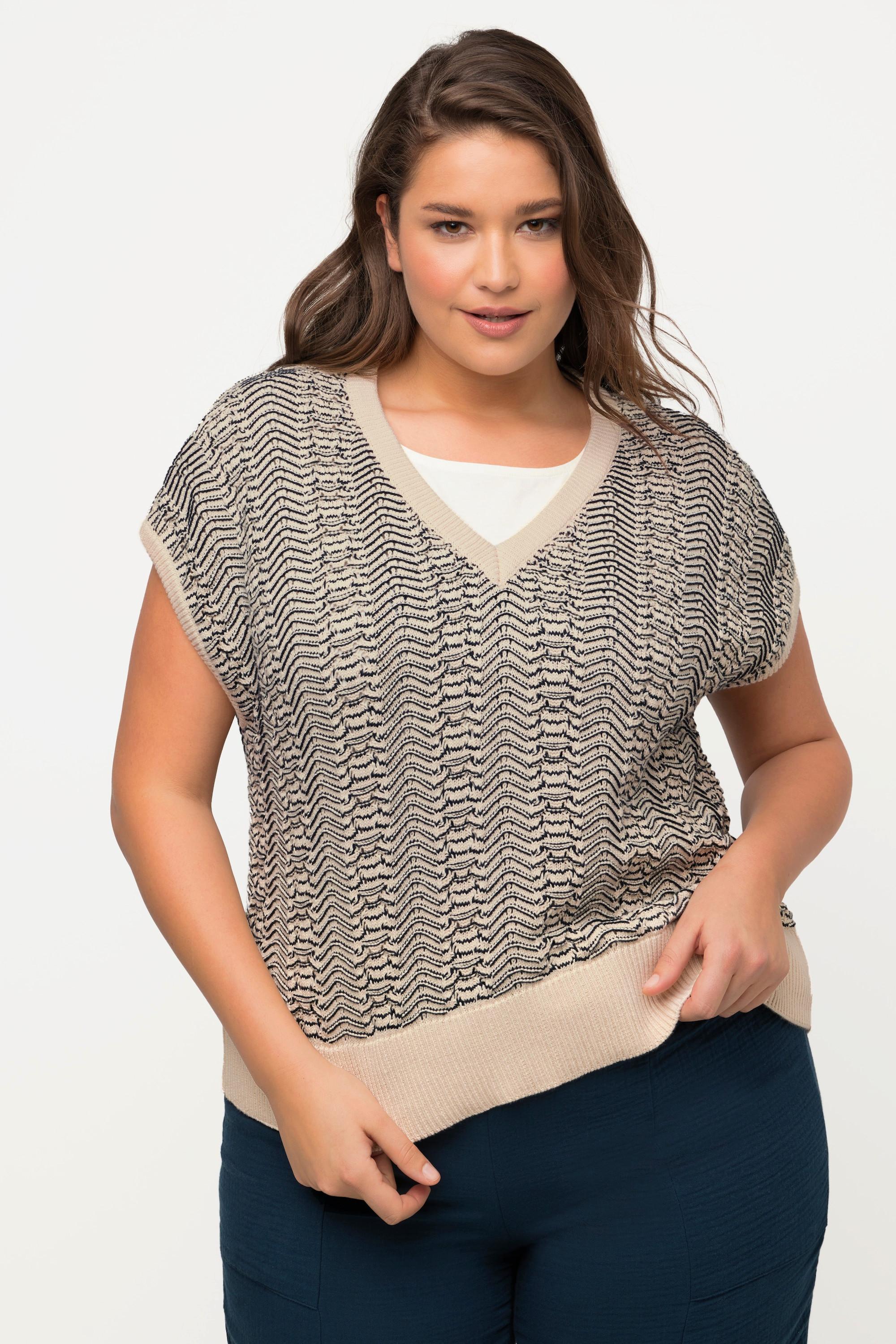 Ulla Popken Pull sans manches texturé col V  