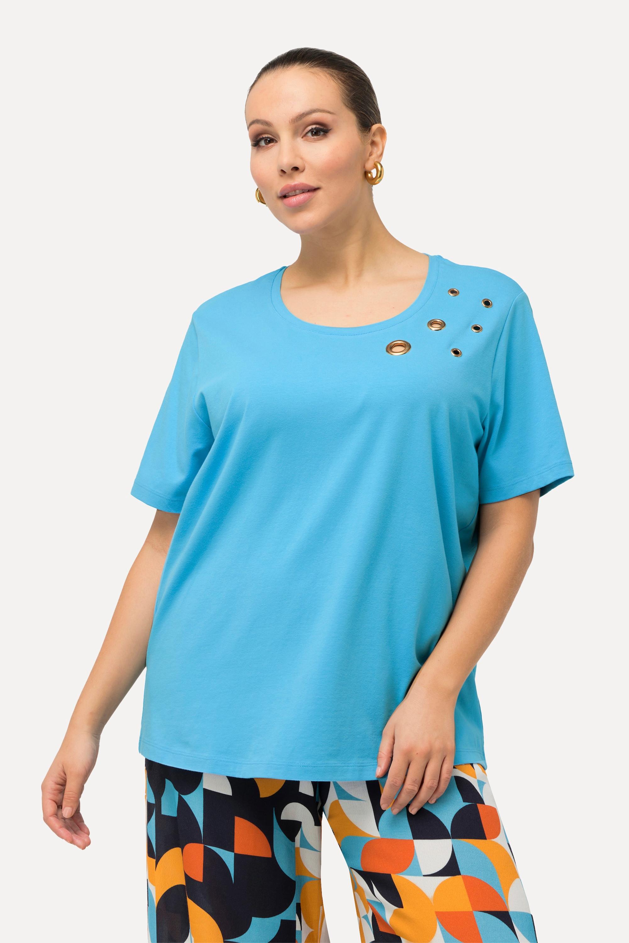 Ulla Popken  T-shirt con dettagli decorativi, scollo a girocollo e mezze maniche 