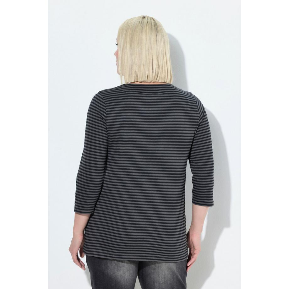 Ulla Popken Ringel A-Linie Stehkragen 3/4-Arm Shirt  