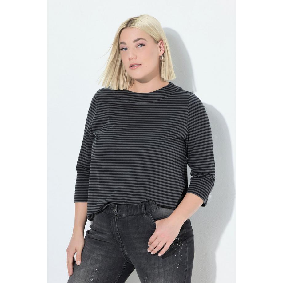 Ulla Popken Ringel A-Linie Stehkragen 3/4-Arm Shirt  