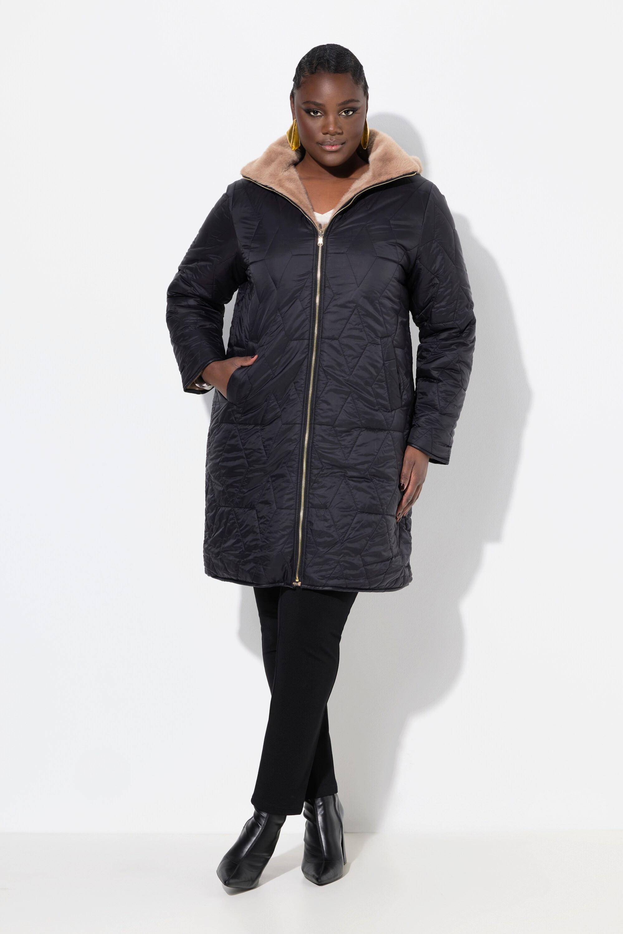 Ulla Popken  Manteau matelassé, doublure en fourrure synthétique, col montant et capuche 