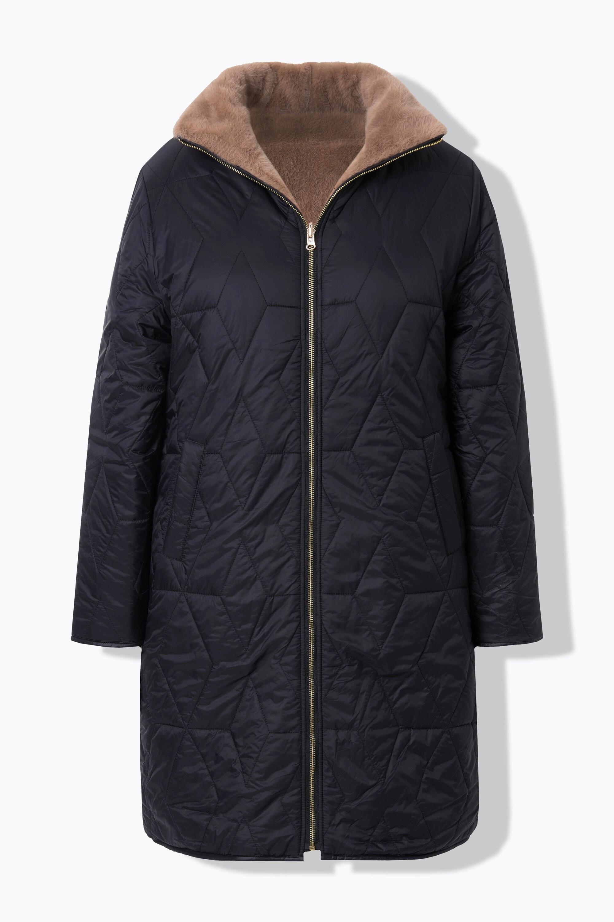 Ulla Popken  Manteau matelassé, doublure en fourrure synthétique, col montant et capuche 