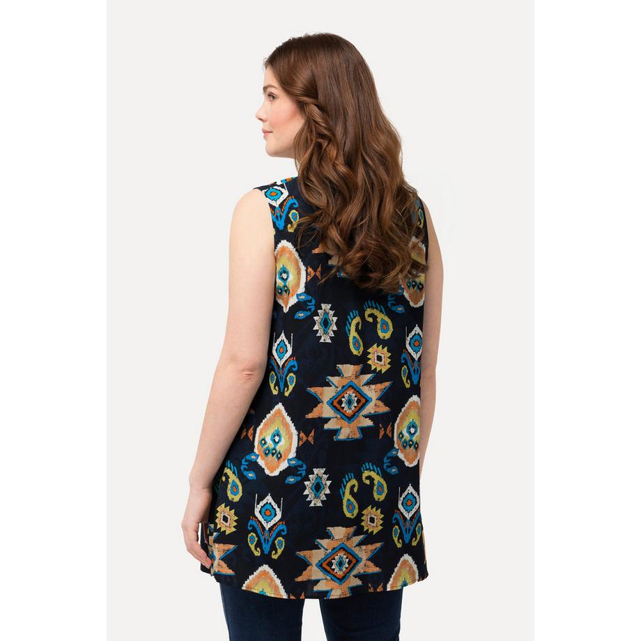 Ulla Popken Blouse Motif Ethnique Ligne A Col V Sans Manches  