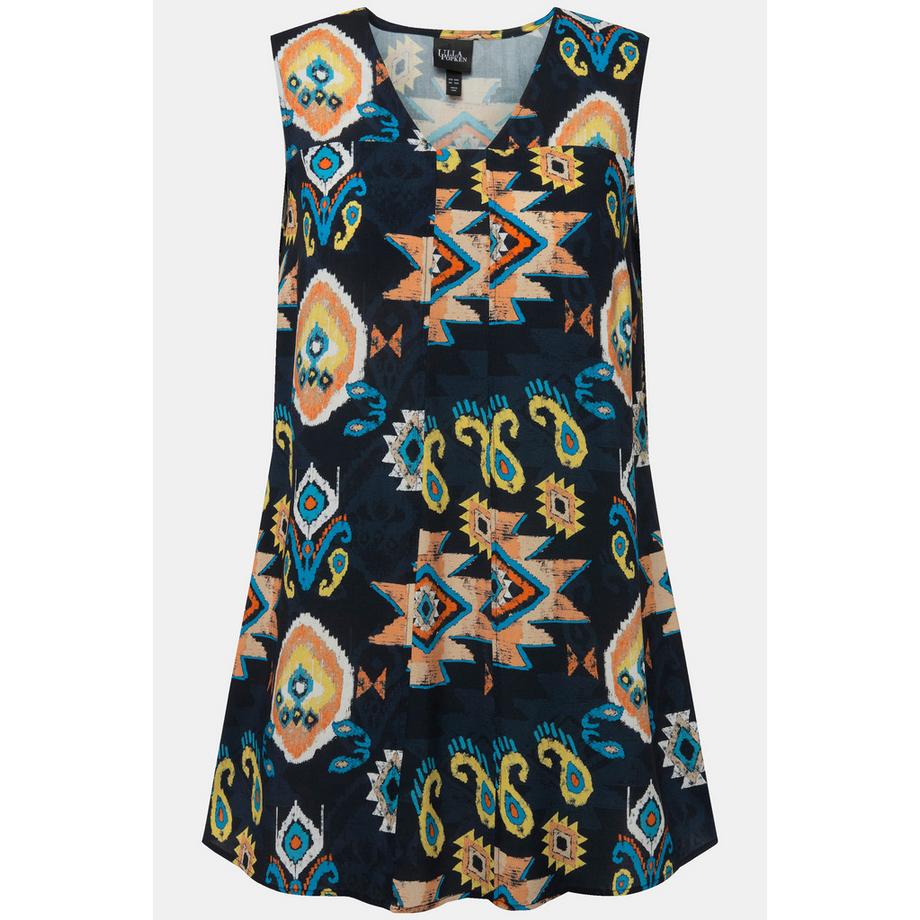 Ulla Popken Blouse Motif Ethnique Ligne A Col V Sans Manches  