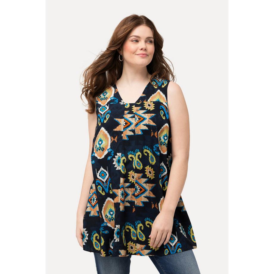 Ulla Popken Blouse Motif Ethnique Ligne A Col V Sans Manches  