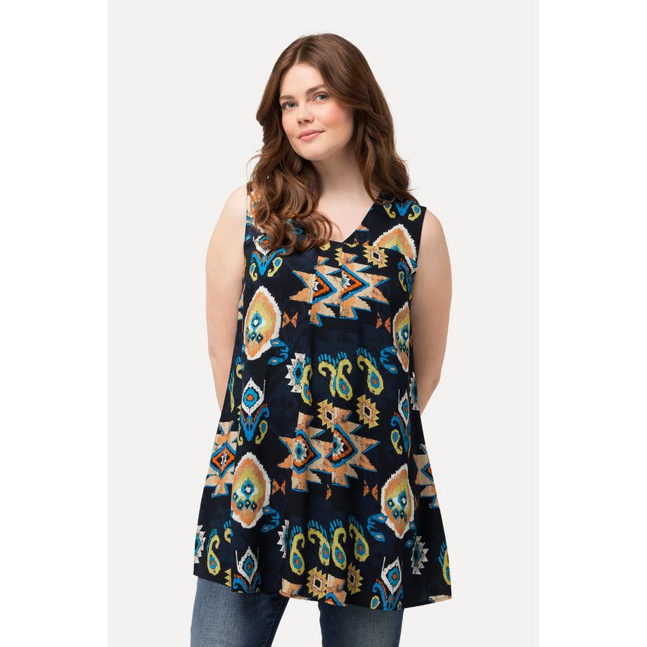 Ulla Popken Blouse Motif Ethnique Ligne A Col V Sans Manches  