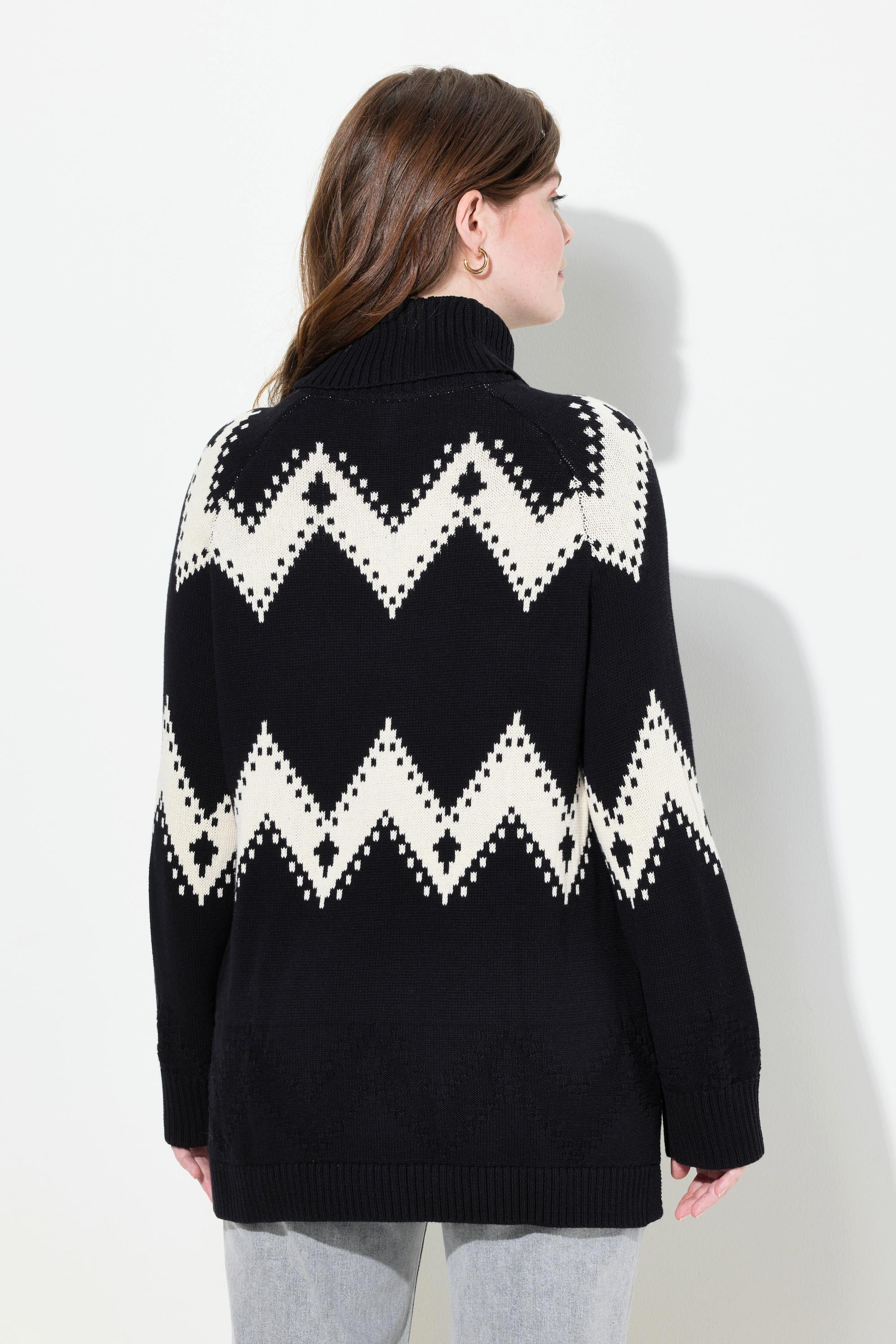 Ulla Popken  Pullover, Fair Isle, Rollkragen, Langarm, Biobaumwolle 