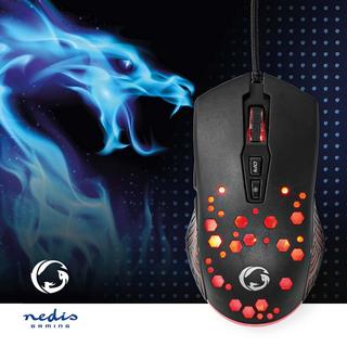 Nedis  Souris de jeu | Filaire | 800 / 1200 / 2400 / 3200 / 4800 / 7200 dpi | DPI réglable | Nombre de boutons : 7 | Boutons programmables | Droitier | 1,50 m | RGB 