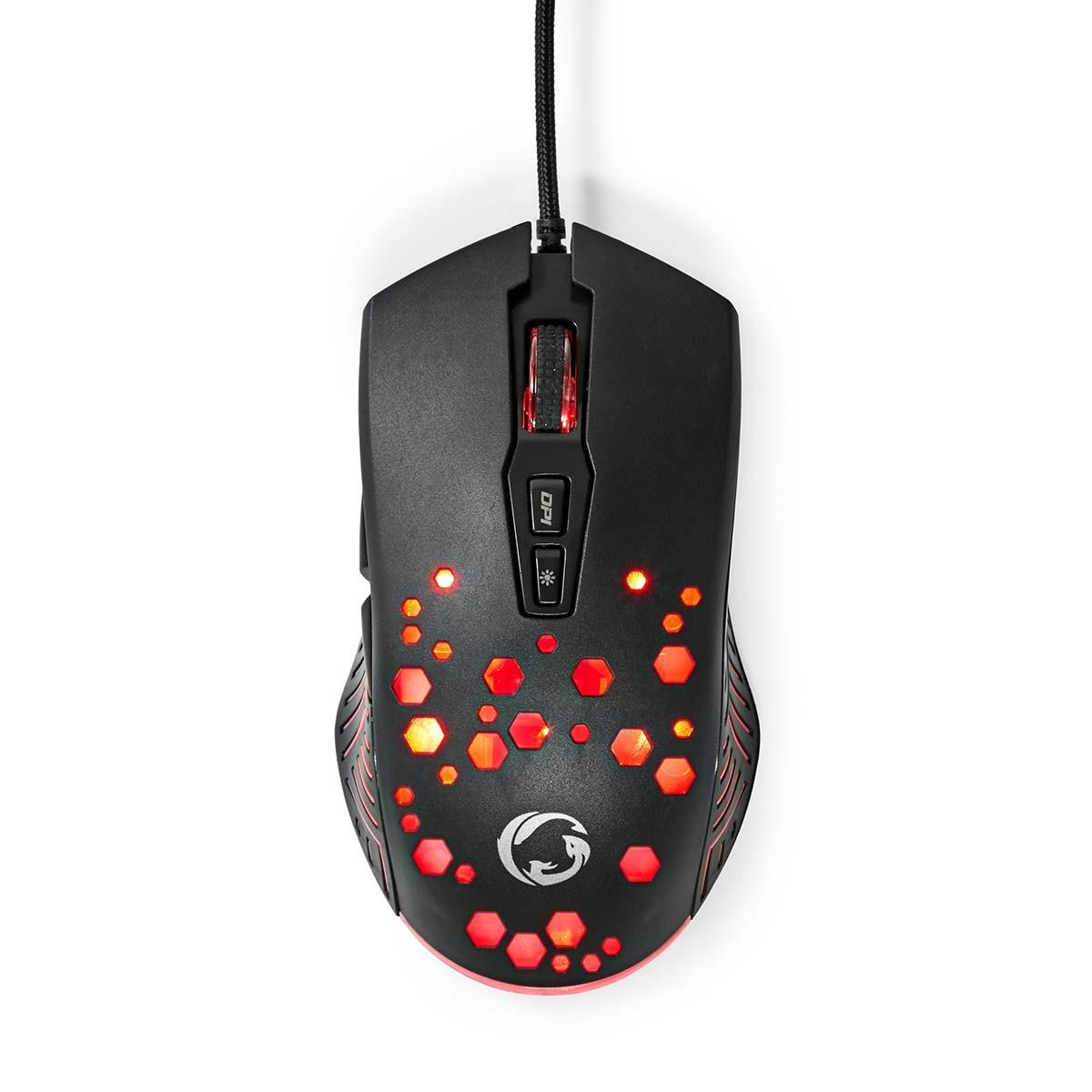 Nedis  Souris de jeu | Filaire | 800 / 1200 / 2400 / 3200 / 4800 / 7200 dpi | DPI réglable | Nombre de boutons : 7 | Boutons programmables | Droitier | 1,50 m | RGB 
