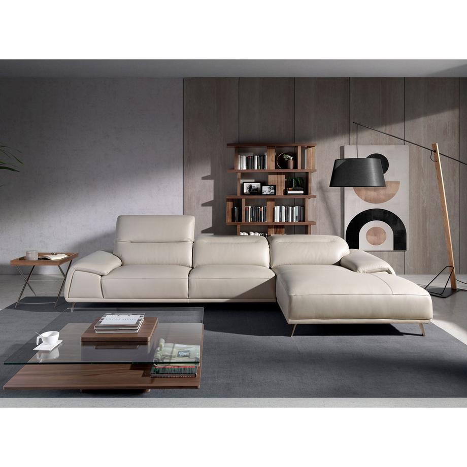 ANGEL CERDA Rechtes Chaiselongue-Sofa in Leder taupe  