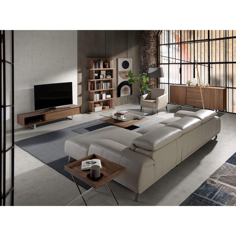 ANGEL CERDA Rechtes Chaiselongue-Sofa in Leder taupe  