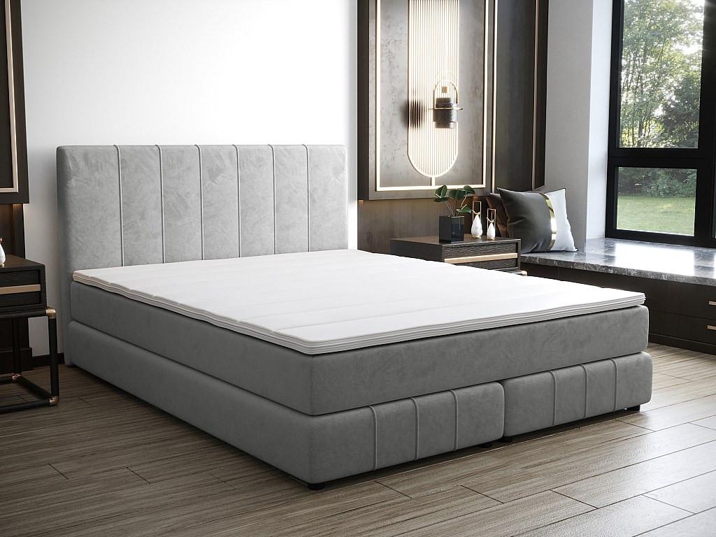 Ysmée Set completo boxspring testata + Rete a doghe + Materasso + Topper 160 x 200 cm Velluto Grigio - HIDA di YSMÉE  