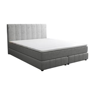 Ysmée Set completo boxspring testata + Rete a doghe + Materasso + Topper 160 x 200 cm Velluto Grigio - HIDA di YSMÉE  