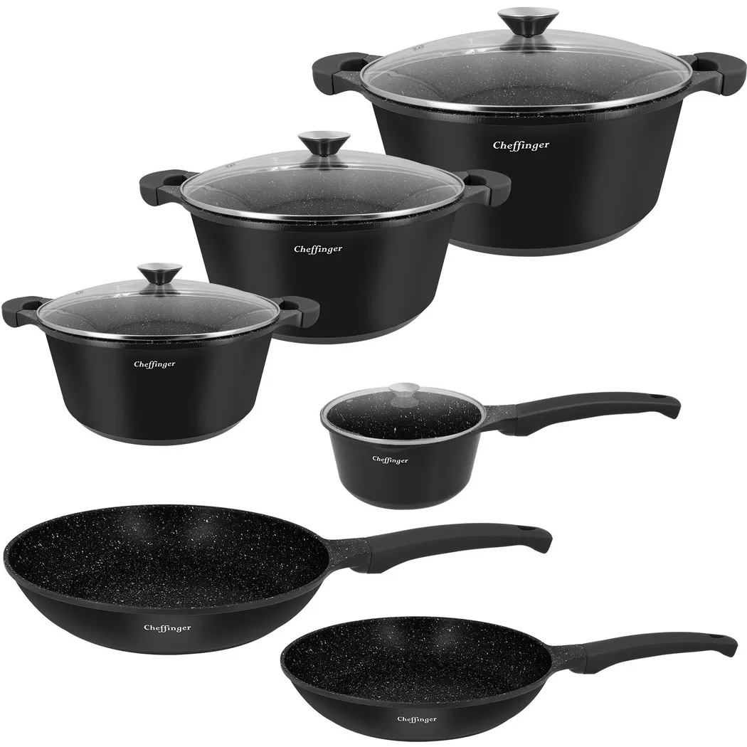 Cheffinger - Ensemble de Cuisine 10 Pièces à Induction, One Size, Noir