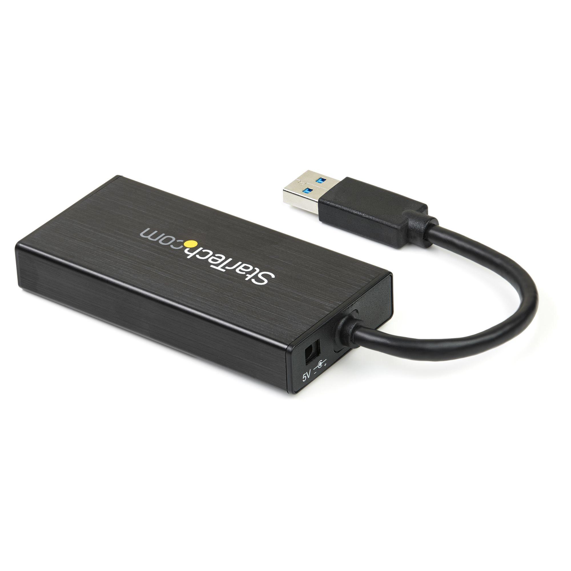 STARTECH  Hub USB 3.0 (5Gbps) a 3 porte portatile con NIC Gigabit Ethernet - In alluminio con cavo integrato 