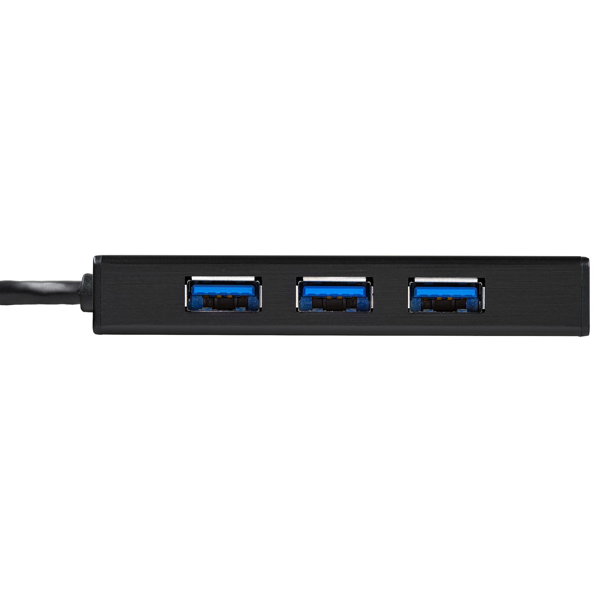 STARTECH  Hub USB 3.0 (5Gbps) a 3 porte portatile con NIC Gigabit Ethernet - In alluminio con cavo integrato 