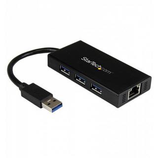 STARTECH  Hub USB 3.0 (5Gbps) a 3 porte portatile con NIC Gigabit Ethernet - In alluminio con cavo integrato 