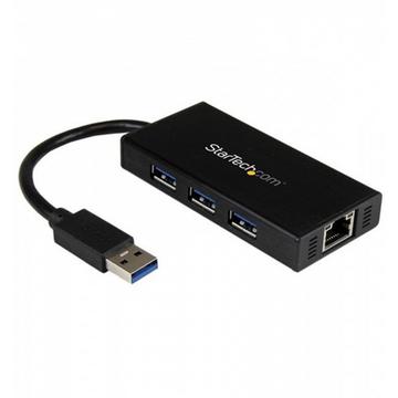 Hub USB 3.0 (5Gbps) a 3 porte portatile con NIC Gigabit Ethernet - In alluminio con cavo integrato