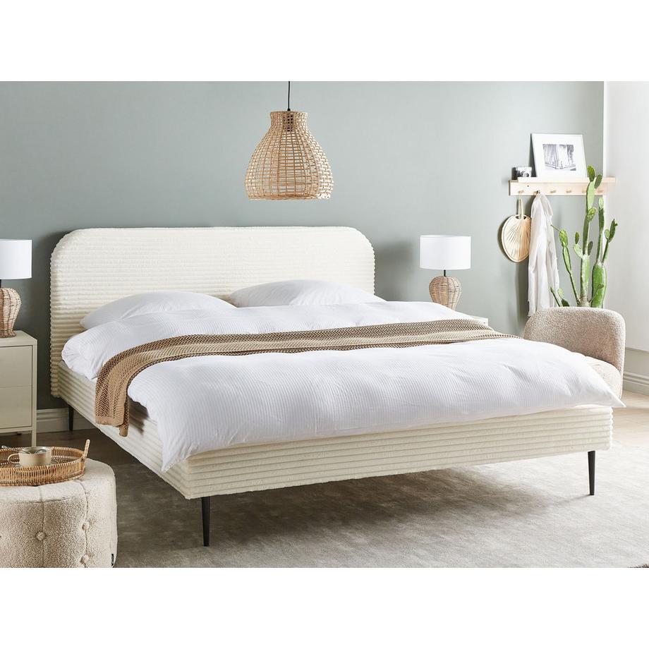 Beliani Lit avec sommier en Velours côtelé Glamour FLAYAT  