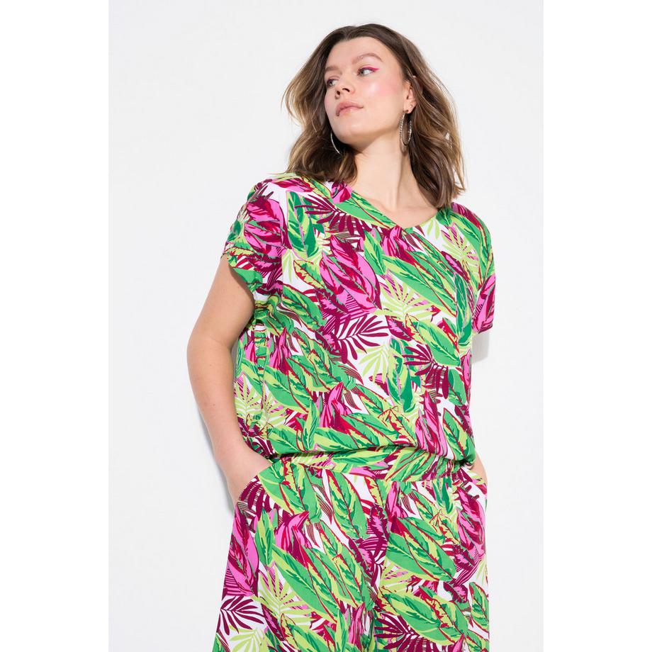Studio Untold Oversized Blusenshirt Jungle-Print V-Ausschnitt  