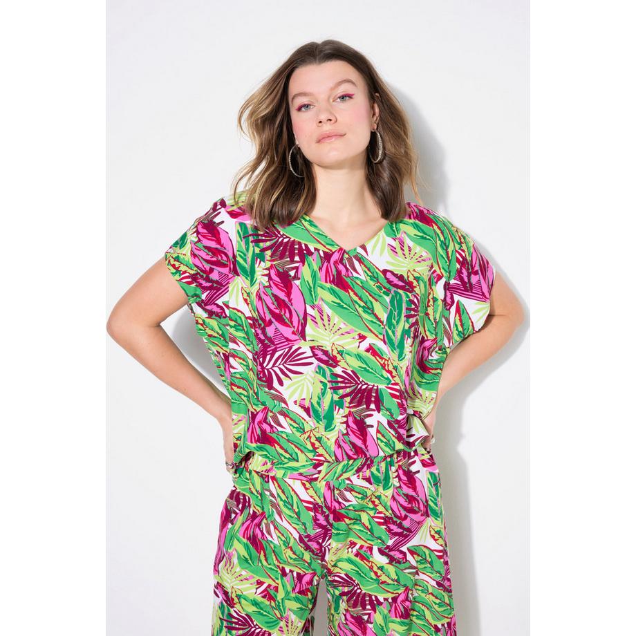 Studio Untold Oversized Blusenshirt Jungle-Print V-Ausschnitt  