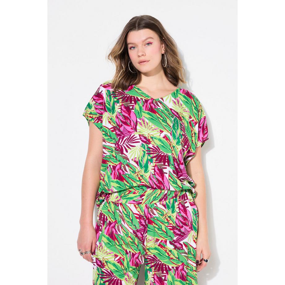 Studio Untold Oversized Blusenshirt Jungle-Print V-Ausschnitt  