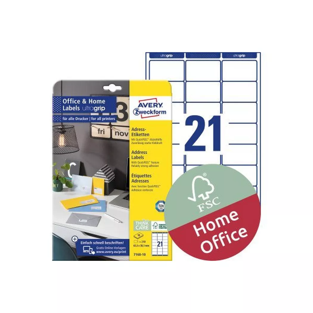 Avery-Zweckform – AVERY ZWECKFORM Etiketten 38.1×63.5mm, 21 Stk., One Size, Weiss