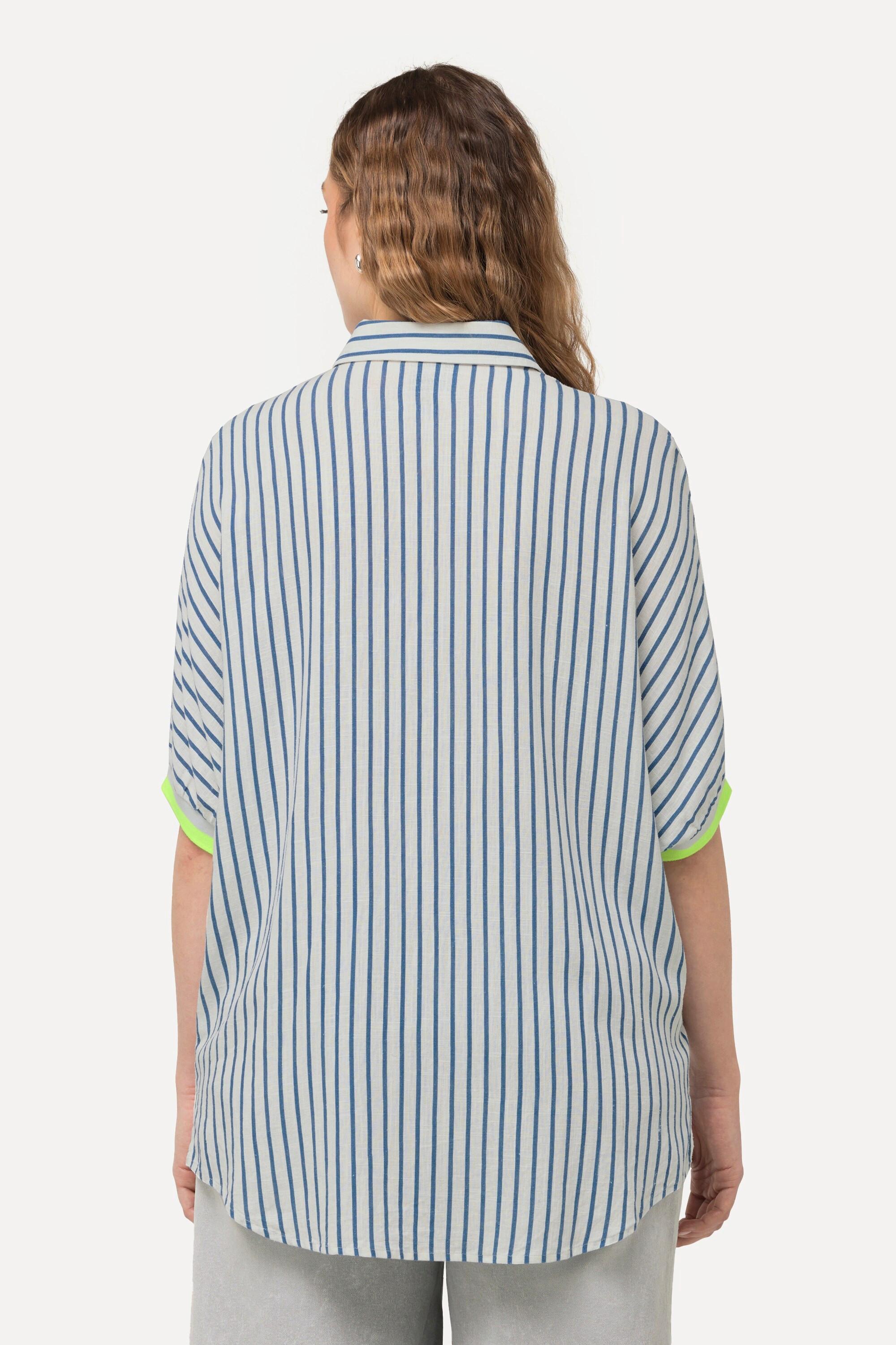 Ulla Popken  Camicia dal taglio oversize in misto lino con collo da camicia e mezze maniche 