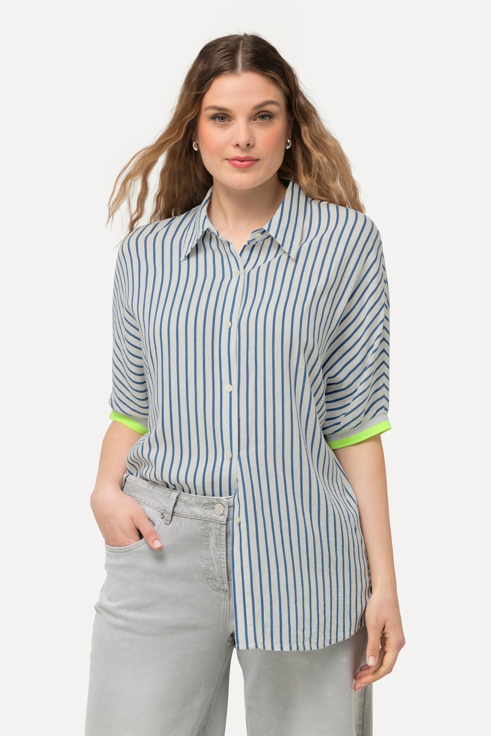 Ulla Popken  Camicia dal taglio oversize in misto lino con collo da camicia e mezze maniche 