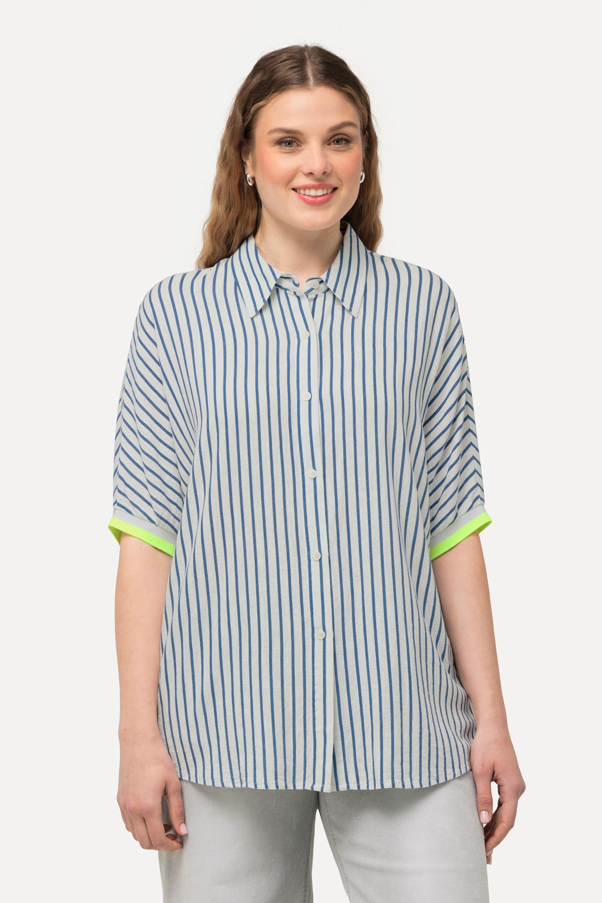 Ulla Popken  Camicia dal taglio oversize in misto lino con collo da camicia e mezze maniche 