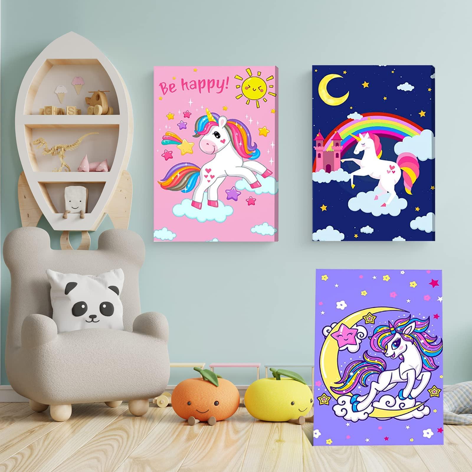 Activity-board  Paint by Numbers Kids Unicorn, Colorful Unicorn World, Girls Paint by Numbers craft set with brushes and acrylic paint. 