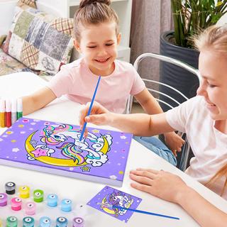 Activity-board  Paint by Numbers Kids Unicorn, Colorful Unicorn World, Girls Paint by Numbers craft set with brushes and acrylic paint. 